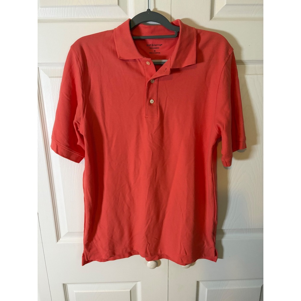 Croft & Barrow Performance Mens Polo Shirt Coral Pink Cotton Pique Size M